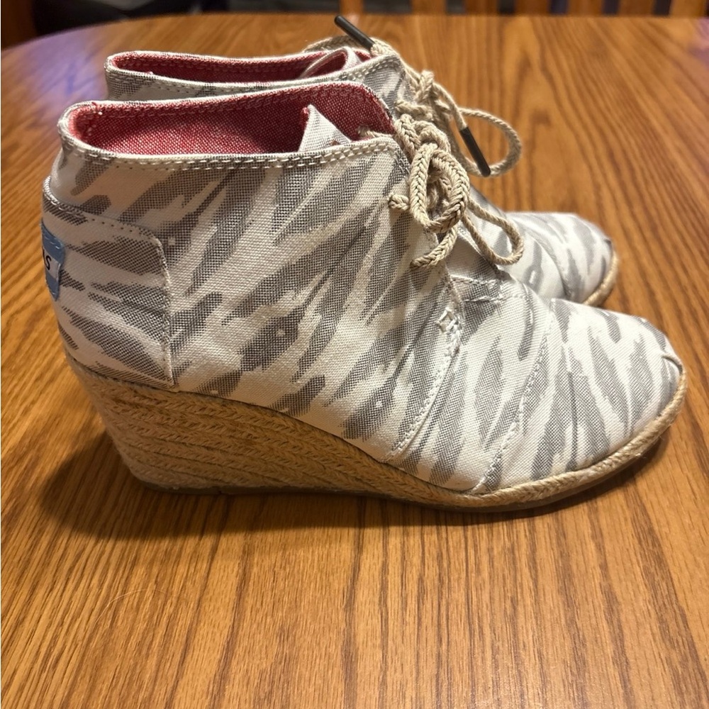 Toms Ikat Desert Canvas Espadrille Wedge Heel Booties Shoes Women's 6.5